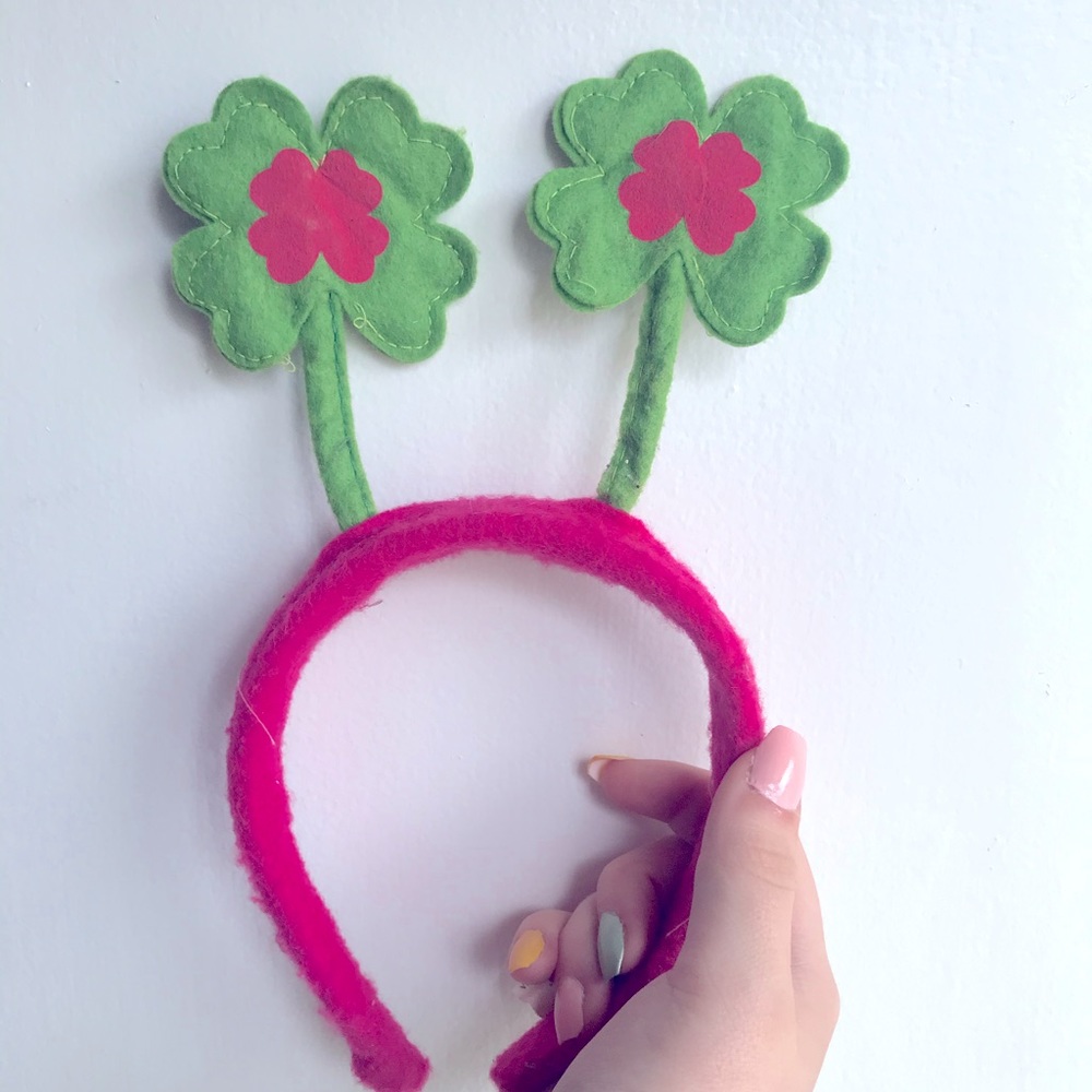 Pink and green clover girls headband
